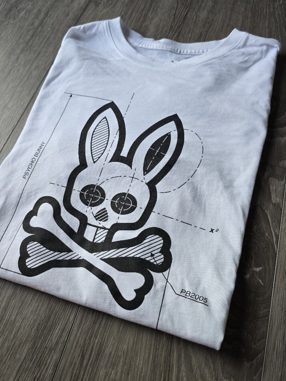 Psycho Bunny Blueprint Schematic Back Graphic Tee White Pima Cotton Sz 5 Medium